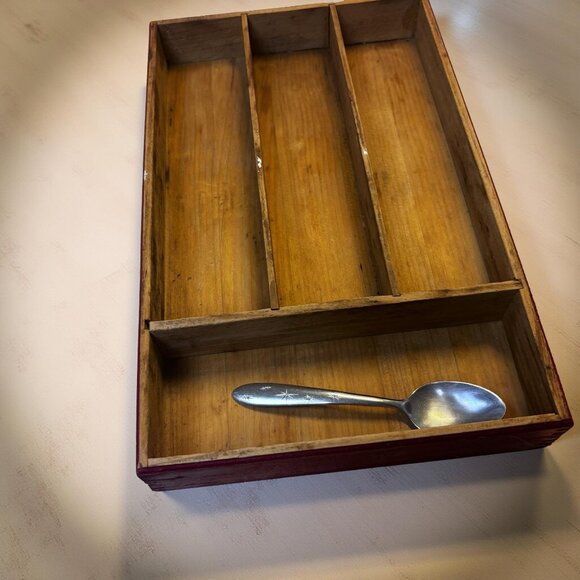 Rustic Flatware Tray, Old Wood Drawer Insert 13.5 in – Primitive Kitchen Organiz - Picture 7 of 10
